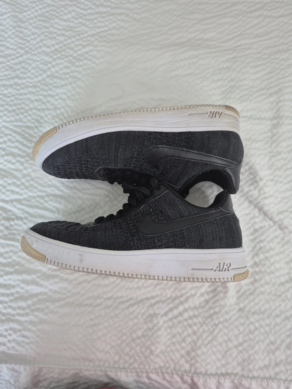 Women's Nike Air Force 1 Flyknit Shoe Black Anthracite White Size 9